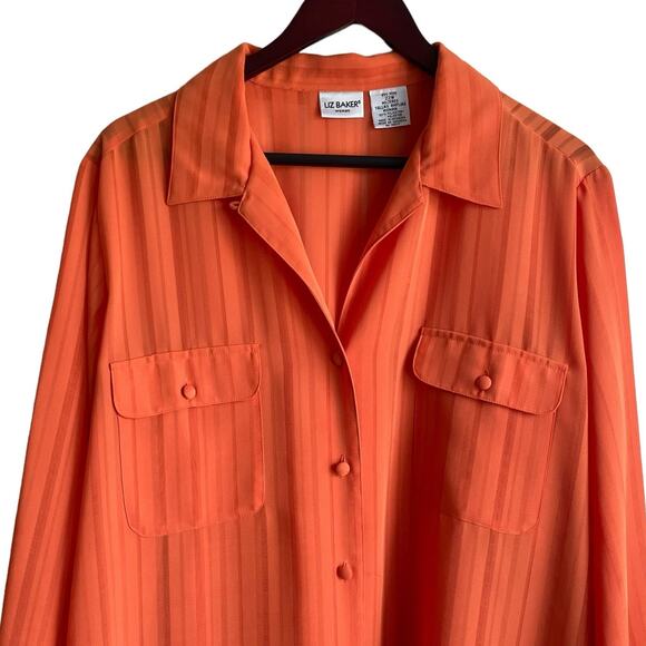 Liz Baker Women Tunic Top 22W Orange Button Up Career Workwear Modern Flowy - Picture 10 of 10